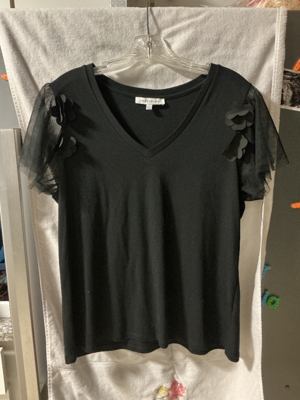 Rose & olive black blouse